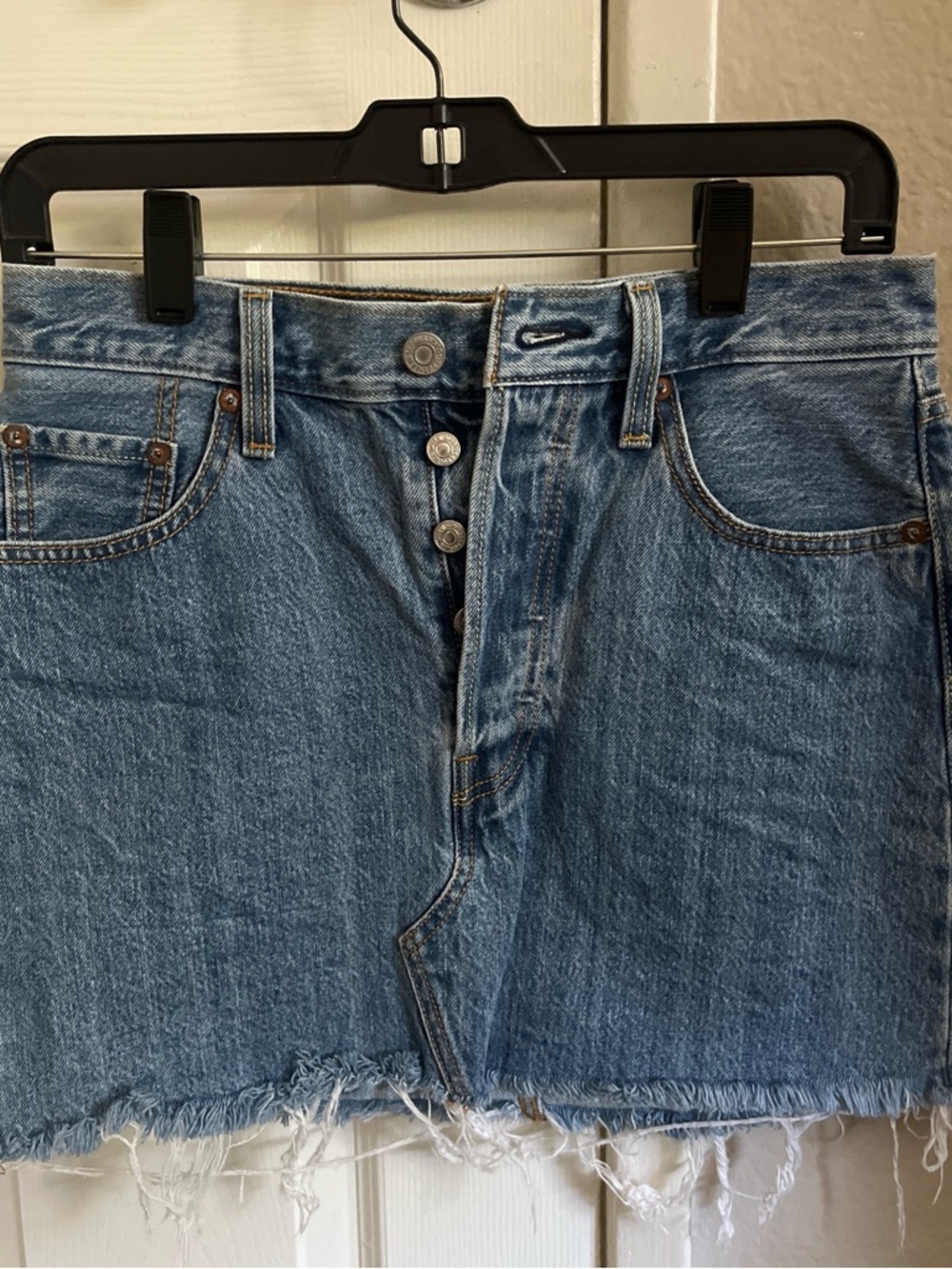 Levi's Blue Denim Frayed Hem Mini Skirt